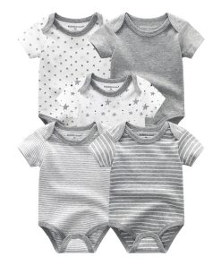 Set di 5 body per neonati - body grigio a maniche corte